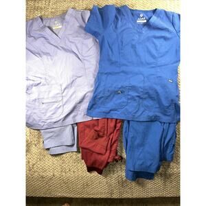 Adar Pro Womens Scrub 2 Sets Sz Small Blue Pants And Shirt Pockets Elastic Waist